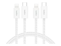 Belkin BoostCharge - Lightning-kabel - 24 pin USB-C hane till Lightning hane - 1.5 m - vit - snabbladdning (paket om 2) BBD011HQ05WH2PK