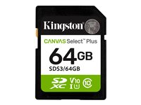 Kingston Canvas Select Plus - Flash-minneskort - 64 GB - Video Class V10 / UHS-I U1 / Class10 - SDXC UHS-I SDS3/64GB
