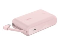 Belkin BoostCharge - Power bank - med integrerad kabel - 10000 mAh - 20 Watt - 3 A - Fast Charge - 2 utdatakontakter (USB-C) - rosa BPB021HQPK