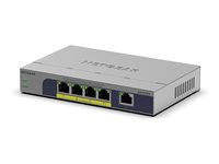 NETGEAR GS105PP - Switch - ohanterad - 1 x 10/100/1000 + 4 x 10/100/1000 (PoE+) - skrivbordsmodell, väggmonterbar - PoE+ (83 W) GS105PP-300EUS