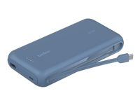 Belkin BoostCharge - Power bank - med integrerad kabel - 20000 mAh - 30 Watt - PD - 3 utdatakontakter (2 x USB-C, USB) - blå BPB024HQBL