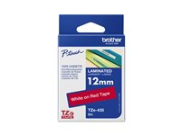 Brother TZe-435 - Vitt på rött - Rulle (1,2 cm x 8 m) 1 kassett(er) bandlaminat - för Brother PT-D210, D600, E115, H110, H200; P-Touch PT-1005, H107; P-Touch Cube Plus PT-P710 TZE435