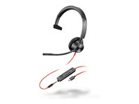 HP Poly Blackwire 3315 - Blackwire 3300 series - headset - på örat - kabelansluten - 3,5 mm kontakt, USB-C - svart - UC-certifierad 8X217AA