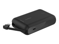 Belkin BoostCharge - Power bank - med integrerad kabel - 10000 mAh - 20 Watt - 3 A - Fast Charge - 2 utdatakontakter (USB-C) - svart BPB021HQBK