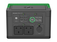 Schneider OffGrid 330 - Bärbar kraftstation - LCD, 2 BS1363-uttag, sinusvåg, 3 USB-A, 1 USB-C, trådlös laddare - AC 230 V - 330 Watt - litiumjon - 332 Wh - utgångskontakter: 2 - Storbritannien - svart, grön PPS330-UK
