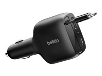 Belkin BoostCharge - Strömadapter för bil - infällbar - 75 Watt - Fast Charge - 3 utdatakontakter (USB, 2 x USB-C) - svart CCC001HQBK