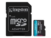 Kingston Canvas Go! Plus - Flash-minneskort (microSDXC till SD-adapter inkluderad) - 64 GB - A2 / Video Class V30 / UHS-I U3 / Class10 - mikroSDXC UHS-I SDCG4/64GB