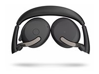 Jabra Evolve2 65 Flex UC Stereo - Headset - på örat - Bluetooth - trådlös - aktiv brusradering - USB-C - svart - med trådlös laddningsplatta - Optimerad för UC 26699-989-889