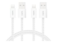 Belkin BoostCharge - Lightning-kabel - USB typ A hane till Lightning hane - 1.5 m - MFI-certifierad - vit (paket om 2) BBD012HQ05WH2PK